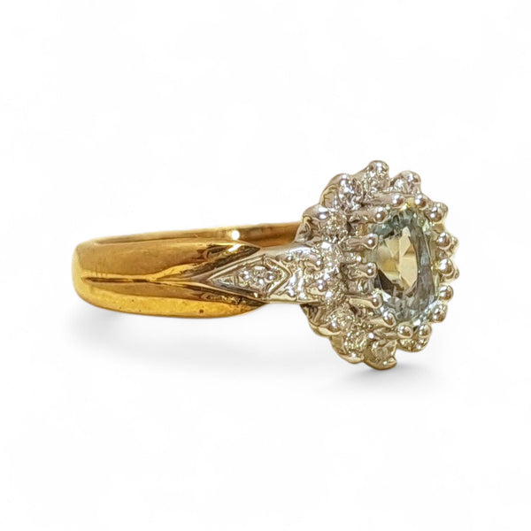 Vintage  'Star of the Sea' 9ct Yellow & White Gold Aquamarine and Diamond Halo Ring