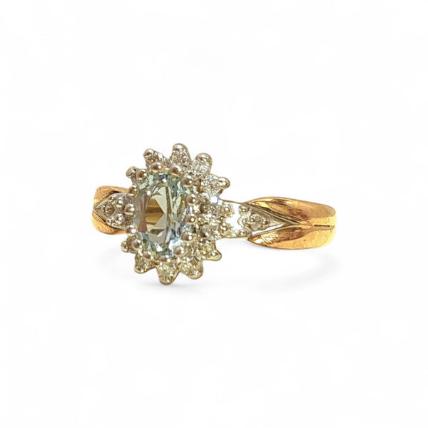 Vintage  'Star of the Sea' 9ct Yellow & White Gold Aquamarine and Diamond Halo Ring