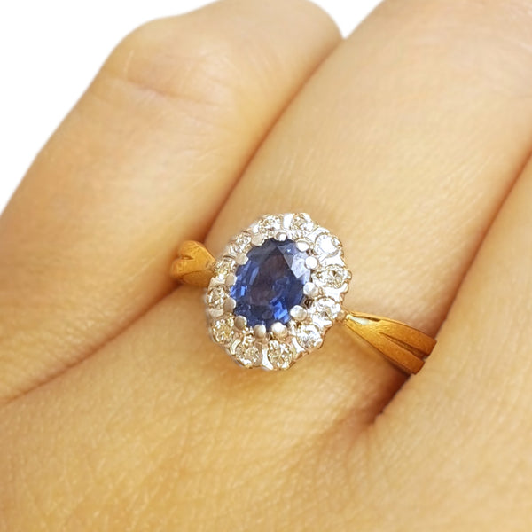 Vintage 'Midnight Crown' 9ct Yellow & White Gold Sapphire and Diamond Halo Ring