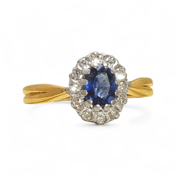 Vintage 'Midnight Crown' 9ct Yellow & White Gold Sapphire and Diamond Halo Ring