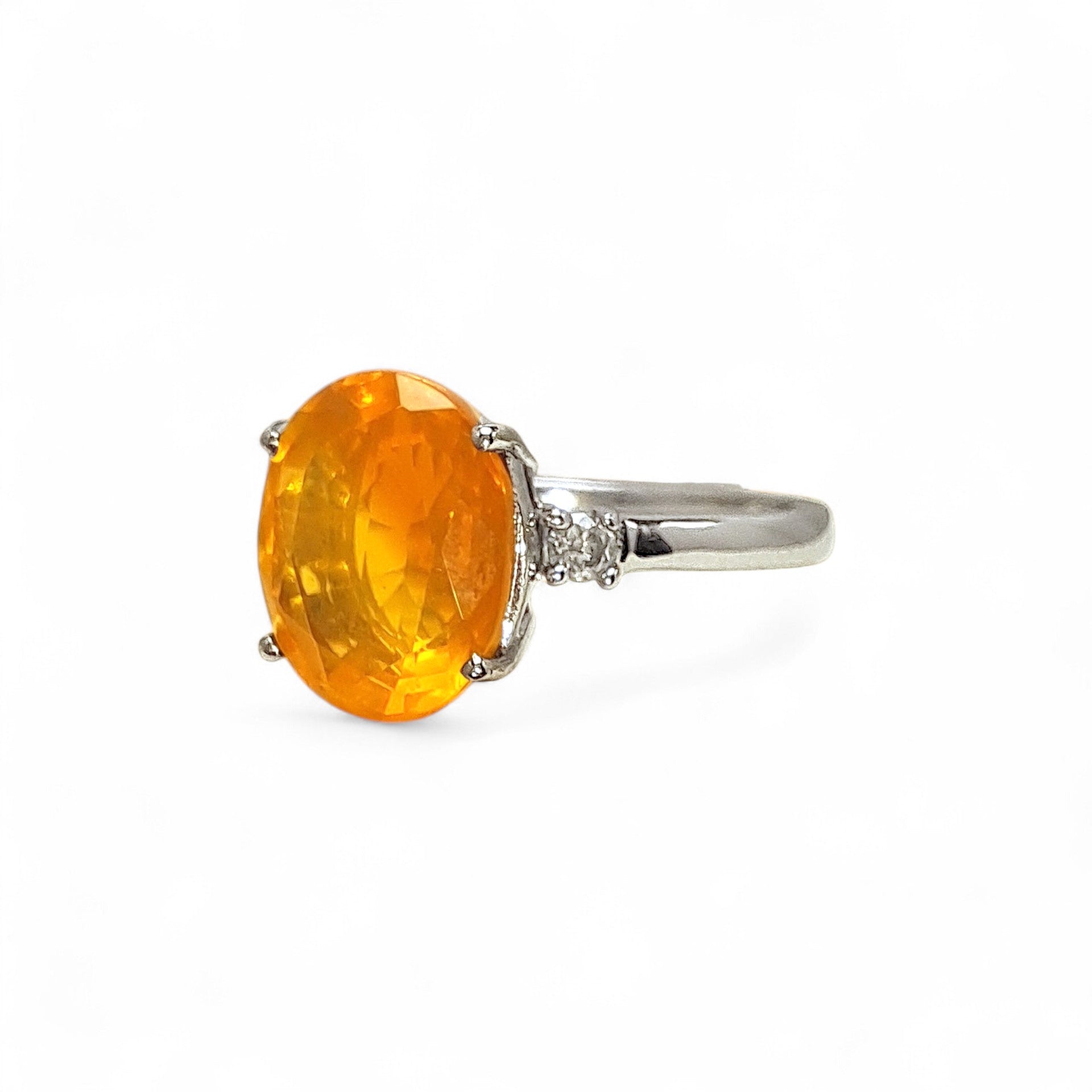 Vintage 'Tangerine Dream' 9ct White Gold Fire Opal & Diamond Ring