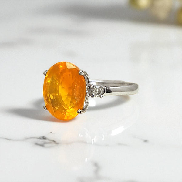 Vintage 'Tangerine Dream' 9ct White Gold Fire Opal & Diamond Ring