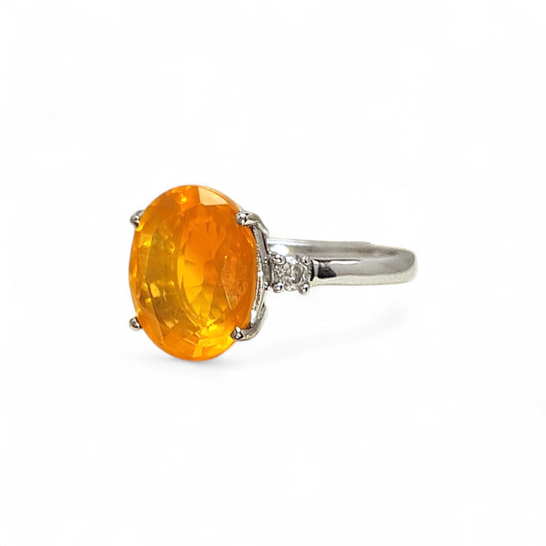 Vintage 'Tangerine Dream' 9ct White Gold Fire Opal & Diamond Ring
