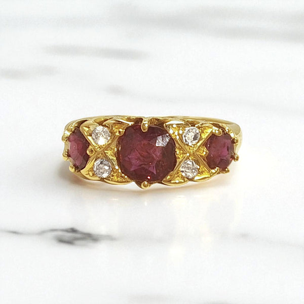 Vintage 'Ruby Reverie' 18ct Gold Ruby and Diamond Ring