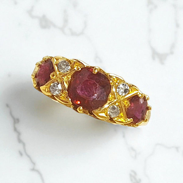 Vintage 'Ruby Reverie' 18ct Gold Ruby and Diamond Ring