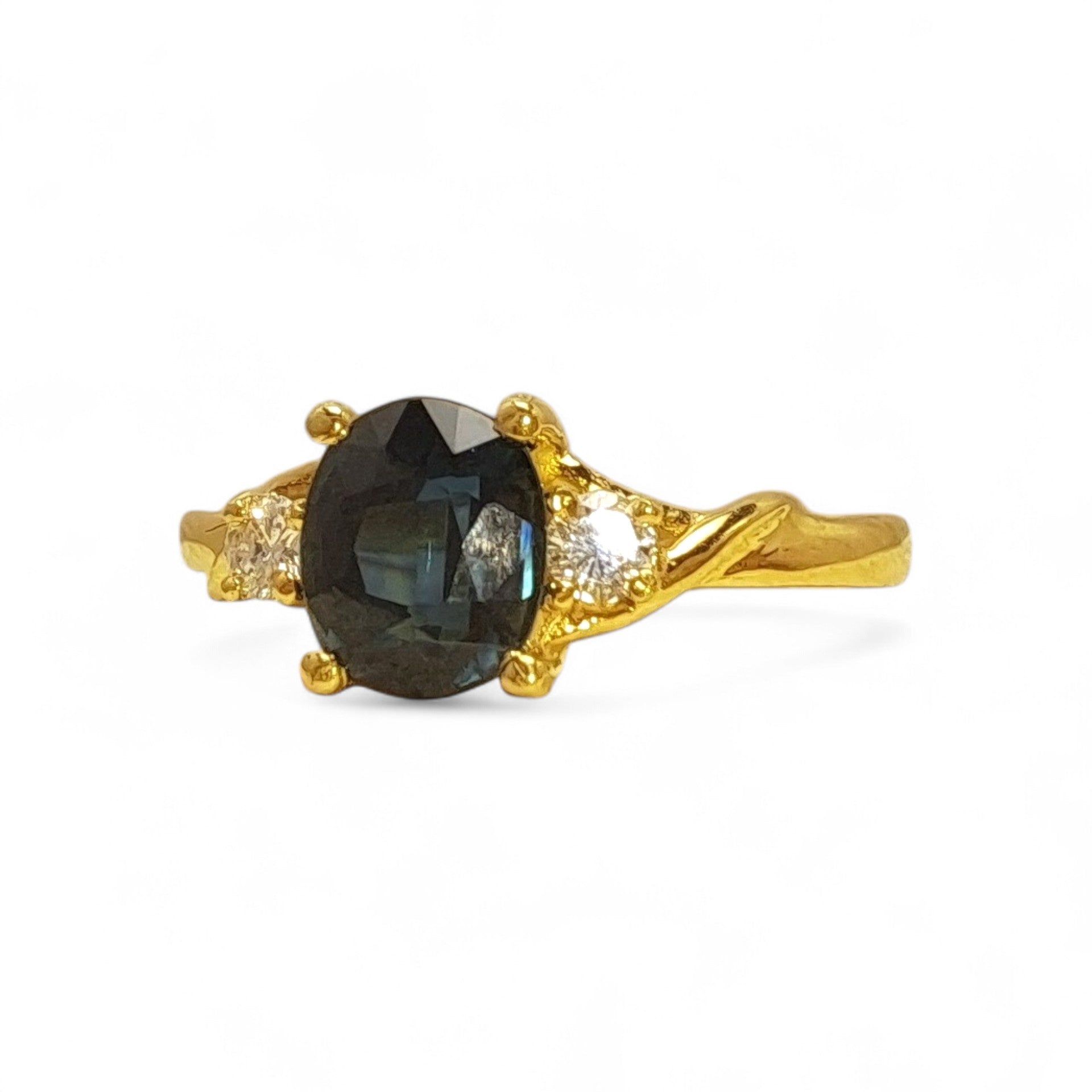 Vintage 'Midnight Muse' 18ct Gold Teal Sapphire and Diamond Ring