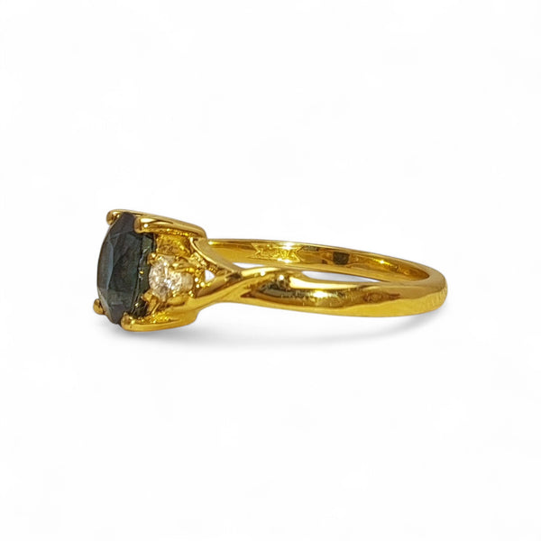 Vintage 'Midnight Muse' 18ct Gold Teal Sapphire and Diamond Ring