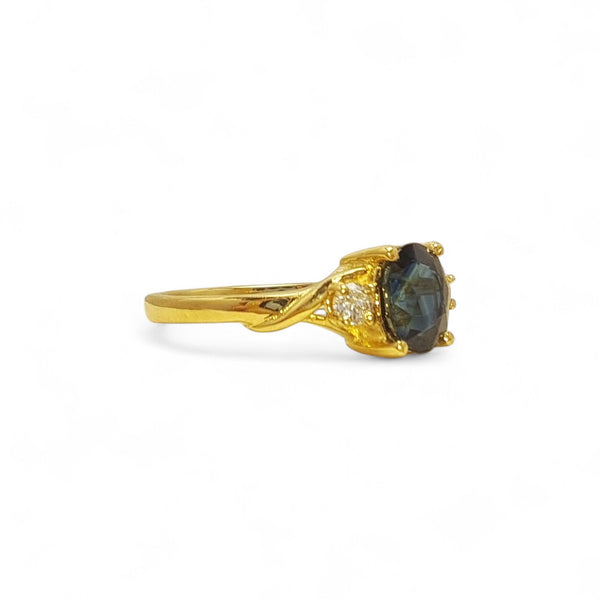 Vintage 'Midnight Muse' 18ct Gold Teal Sapphire and Diamond Ring
