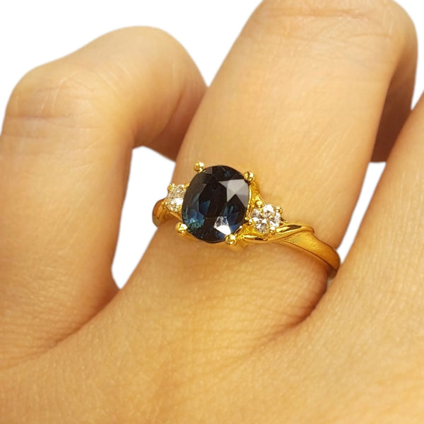 Vintage 'Midnight Muse' 18ct Gold Teal Sapphire and Diamond Ring