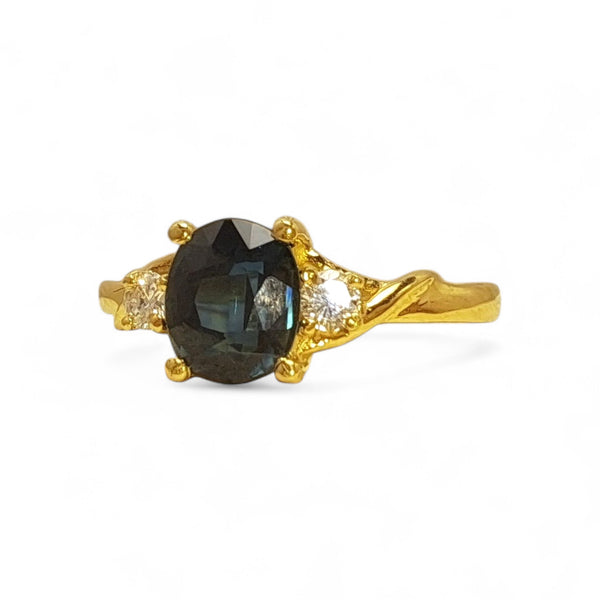 Vintage 'Midnight Muse' 18ct Gold Teal Sapphire and Diamond Ring