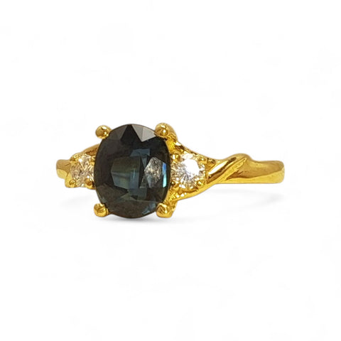 Vintage 'Midnight Muse' 18ct Gold Teal Sapphire and Diamond Ring