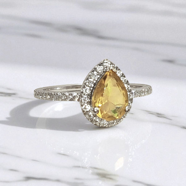 Vintage 'Morning Marmalade' 14ct White Gold Citrine and Diamond Ring