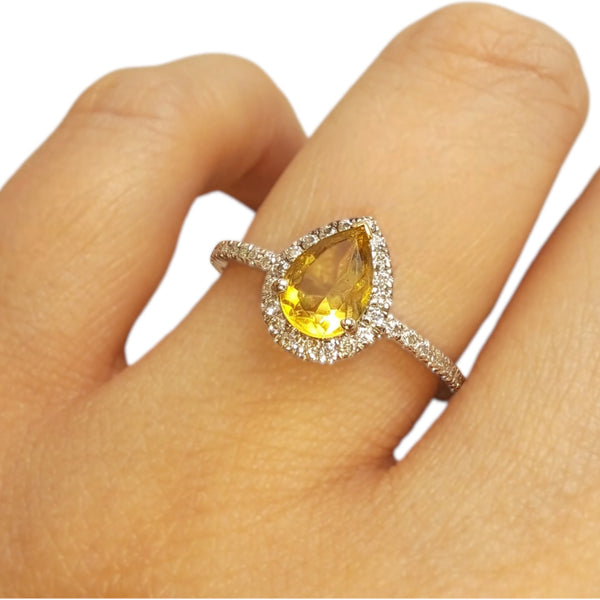 Vintage 'Morning Marmalade' 14ct White Gold Citrine and Diamond Ring
