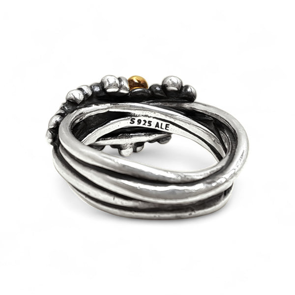 Vintage Pandora Silver, 14ct Gold and Diamond Flower Bouquet Ring