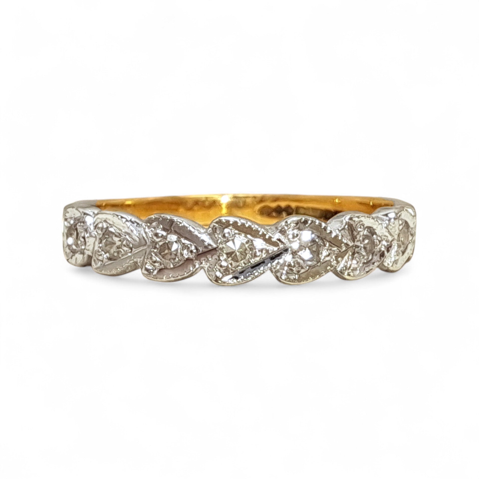 Vintage 'Hearts Aglow'  9ct Yellow and White Gold 7 Diamond Eternity Ring