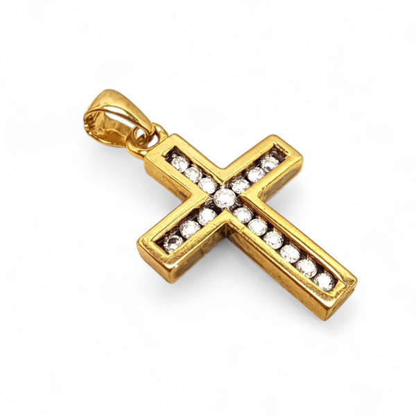 Vintage 9ct Yellow Gold 16 Diamond Cross Necklace