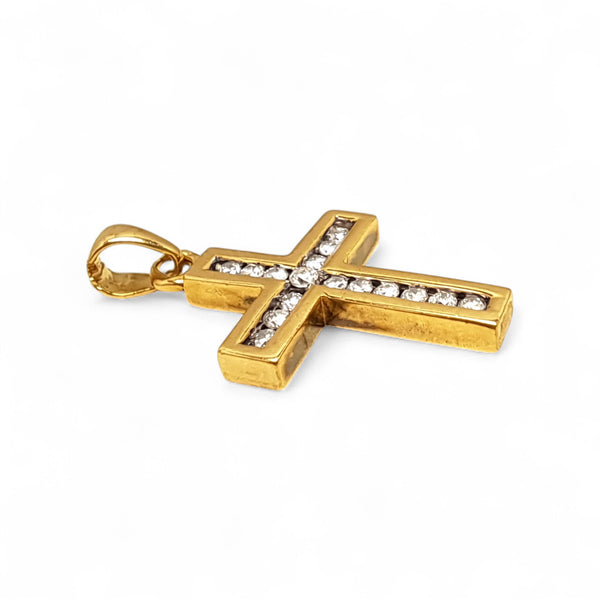 Vintage 9ct Yellow Gold 16 Diamond Cross Necklace