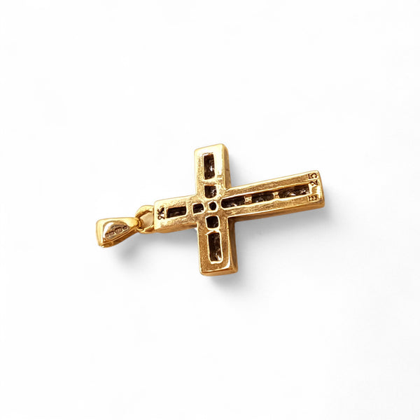 Vintage 9ct Yellow Gold 16 Diamond Cross Necklace