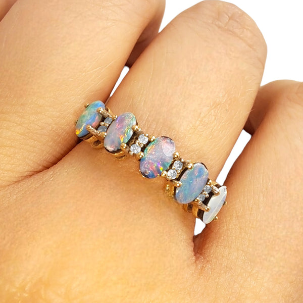 Vintage 'Ocean's Whisper' 9ct Gold Opal and White Topaz Ring