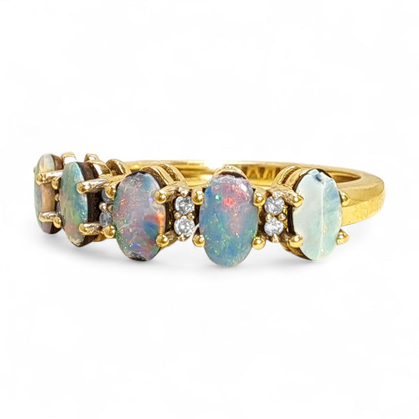 Vintage 'Ocean's Whisper' 9ct Gold Opal and White Topaz Ring