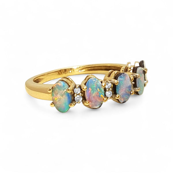 Vintage 'Ocean's Whisper' 9ct Gold Opal and White Topaz Ring