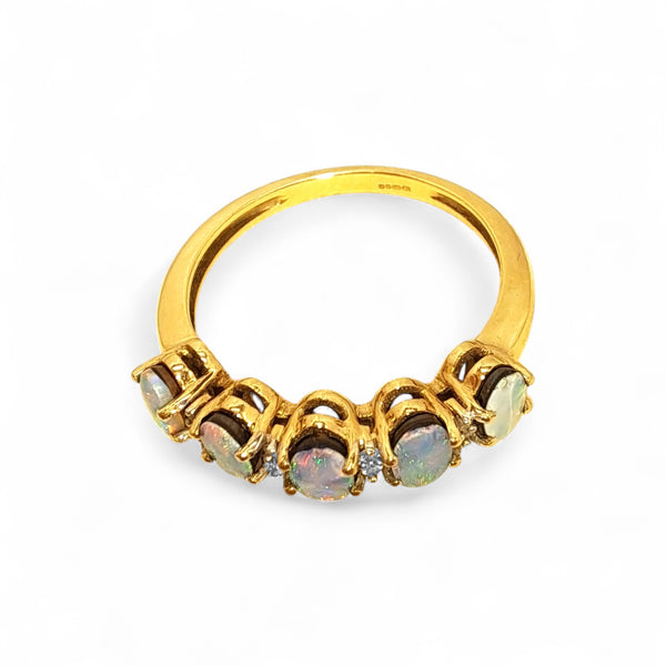 Vintage 'Ocean's Whisper' 9ct Gold Opal and White Topaz Ring