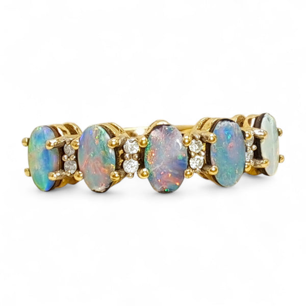Vintage 'Ocean's Whisper' 9ct Gold Opal and White Topaz Ring