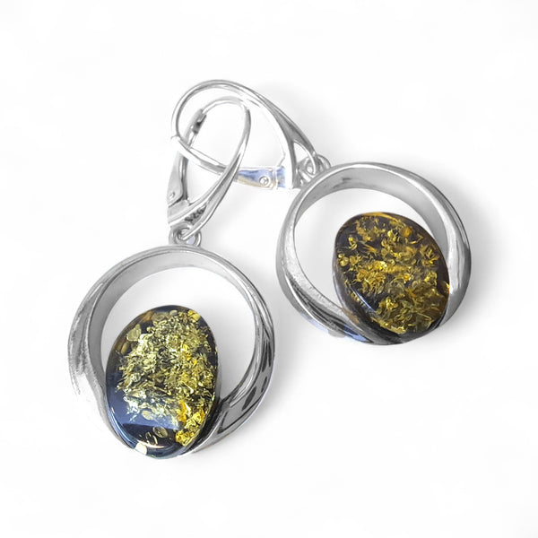 Crescent Amber & Sterling Silver Drop Earrings