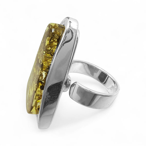 Extra-Large Green Amber Triangle Ring