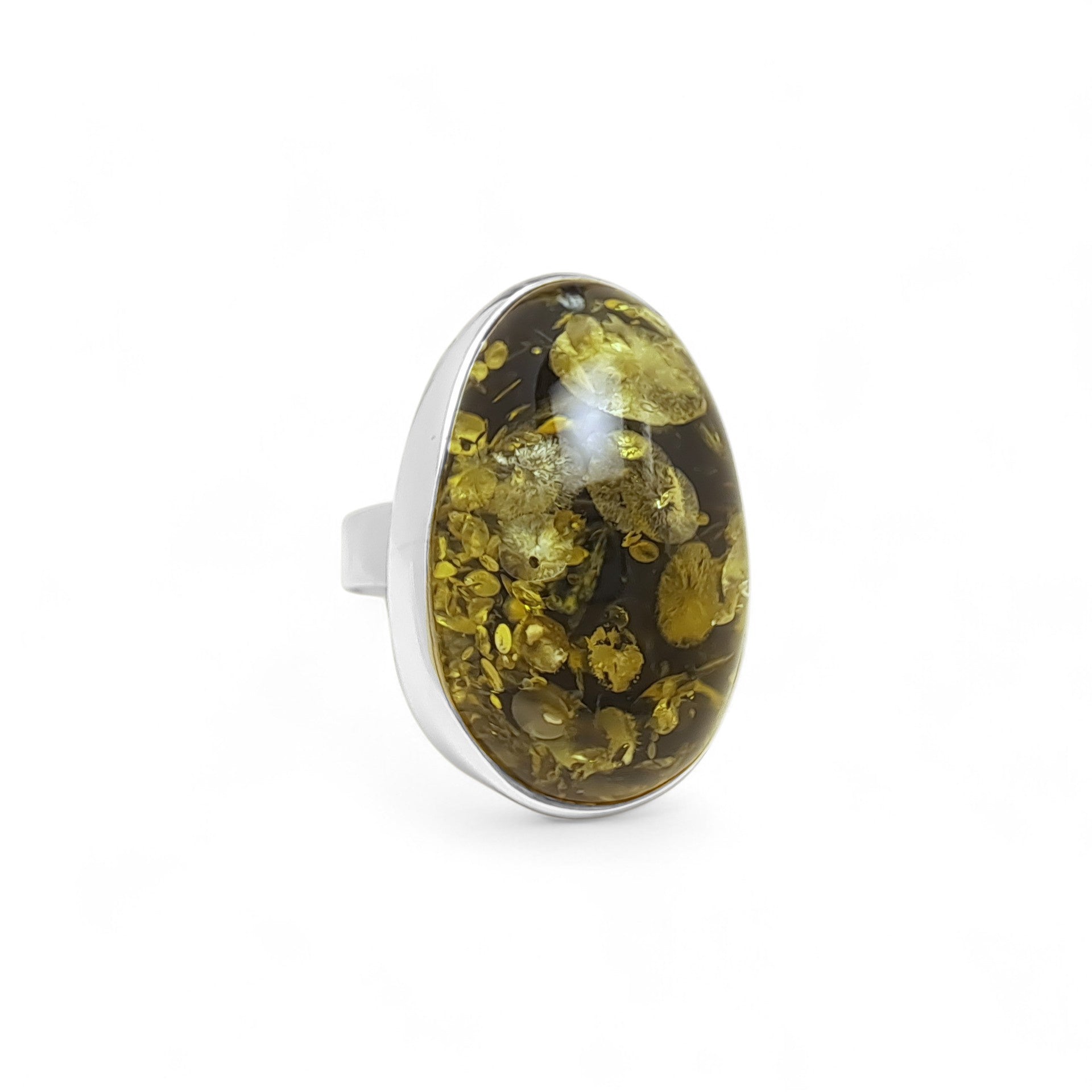 Extra-Large Green Amber Oval Ring