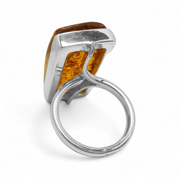 Extra-Large Amber Rectangle Ring