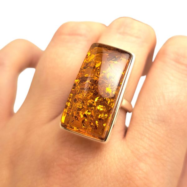 Extra-Large Amber Rectangle Ring