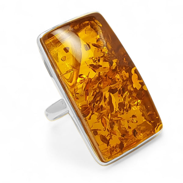 Extra-Large Amber Rectangle Ring