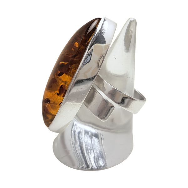 Extra-Large Amber Long Marquise Ring