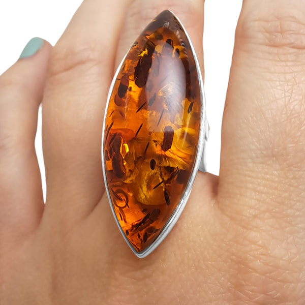 Extra-Large Amber Long Marquise Ring