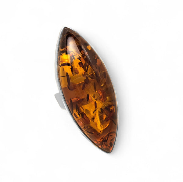 Extra-Large Amber Long Marquise Ring
