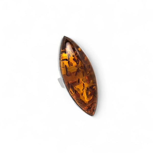 Extra-Large Amber Long Marquise Ring