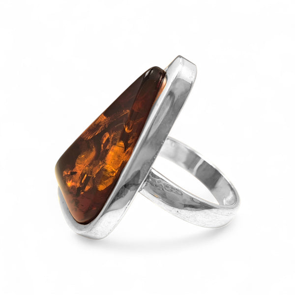 Extra-Large Amber Triangle Ring
