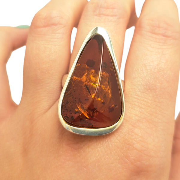 Extra-Large Amber Triangle Ring