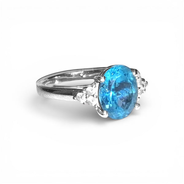 Vintage 'Lagoon Glow' 10ct White Gold Paraiba Tourmaline and White Sapphire Ring