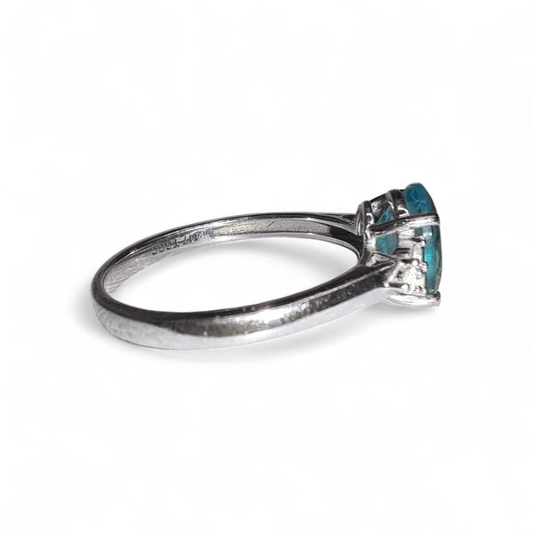 Vintage 'Lagoon Glow' 10ct White Gold Paraiba Tourmaline and White Sapphire Ring