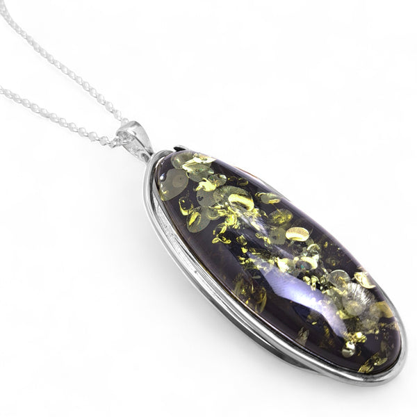 Extra-Large Green Amber Long Oval Necklace