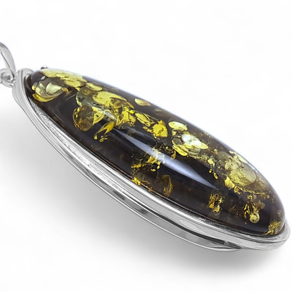 Extra-Large Green Amber Long Oval Necklace