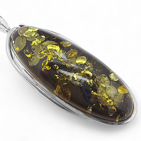 Extra-Large Green Amber Long Oval Necklace