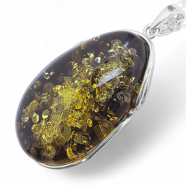 Extra Large Green Amber Oval Necklace