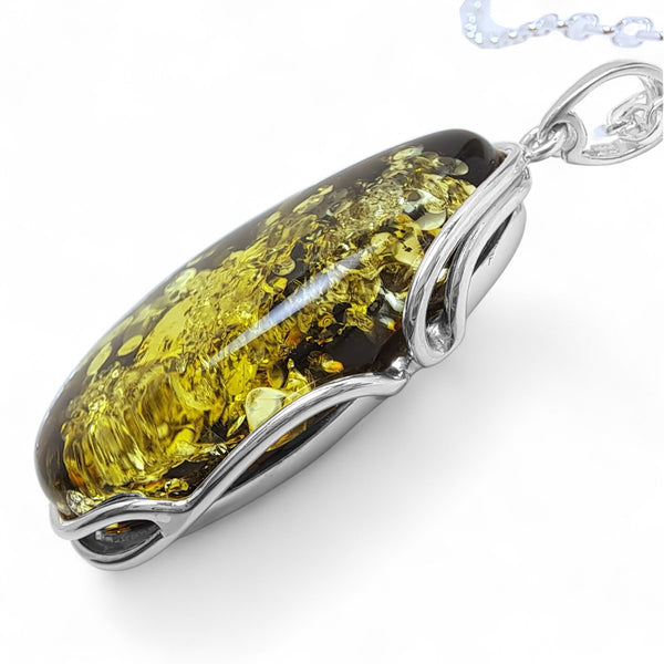 Extra Large Green Amber Oval Necklace