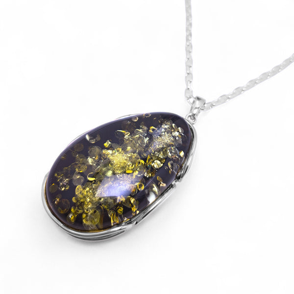 Extra Large Green Amber Oval Necklace