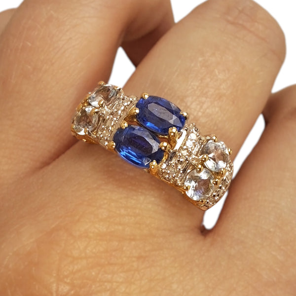 Vintage 'Empress Blue' 9ct Gold Sapphire, Aquamarine and Diamond Ring