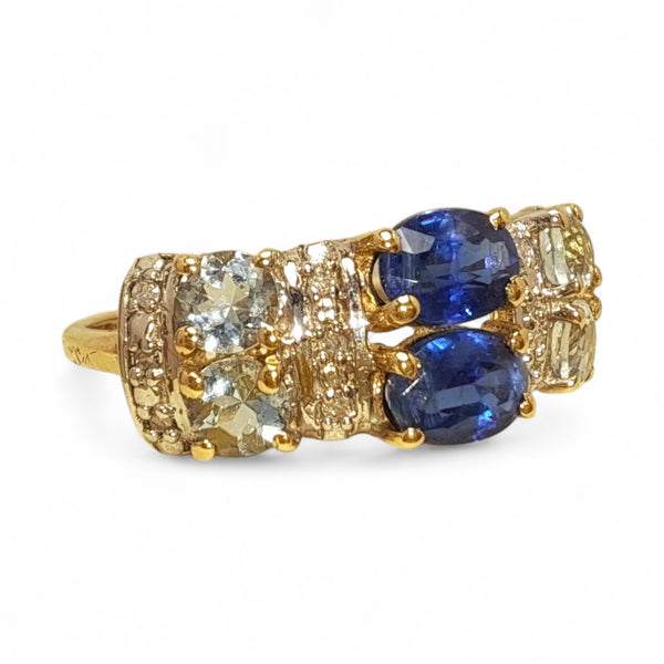 Vintage 'Empress Blue' 9ct Gold Sapphire, Aquamarine and Diamond Ring