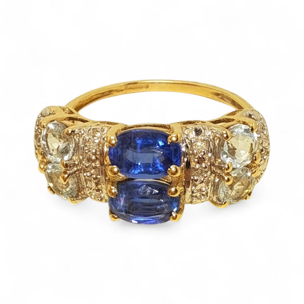 Vintage 'Empress Blue' 9ct Gold Sapphire, Aquamarine and Diamond Ring